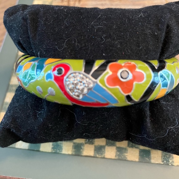 Belle Etoile Perroquet Parrot Sterling Silver Enamel Hinged Bangle Bracelet - Picture 6 of 11